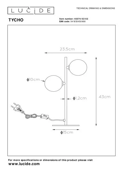 Lucide TYCHO - Tafellamp - 2xG9 - Mat Goud / Messing - technisch